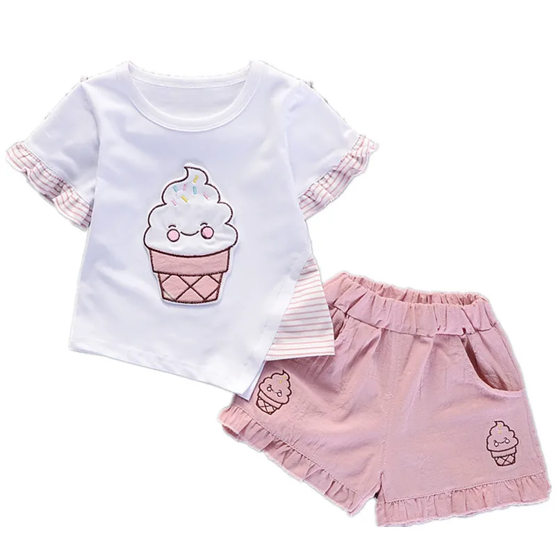 

Summer Cotton Baby Girls Clothes Children Stripe Cartoon T Shirts Shorts 2Pcs/sets Infant Outfit Kids Fashion Toddler Tracksuits