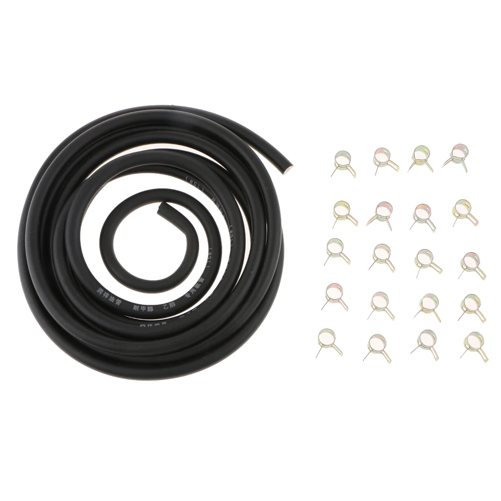 3 Meters 1/4 Inch ID Fuel Line + 20pcs 2/5'' ID Hose Clamps For Small Engines