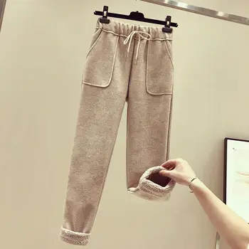 

Women Pants Wool Comfy Harem Autumn Winter Imitation Lambskin Solid Color Loose Straight Casual Pants Y3