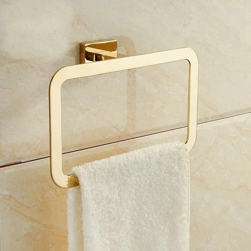 

Gold towel rings Square Shape Wall Mounted bath towel Holder Polished Stainless Steel towel bar bathroom hardware