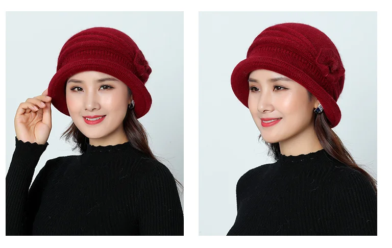 Новая зимняя женская шапка теплые вязанные шапочки Skullies из кроличьего меха шапки одноцветные норковые Плюшевые Цветочные мешковатые шапки головные уборы