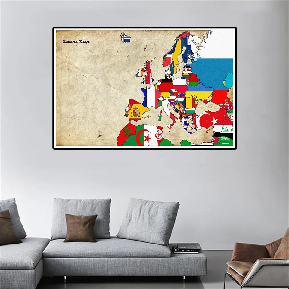 90*60cm Die Europa Karte von Vintage Wand Kunst Poster und Drucke Leinwand Malerei Schule Liefert Büro Wohnzimmer zimmer Hause Dekoration