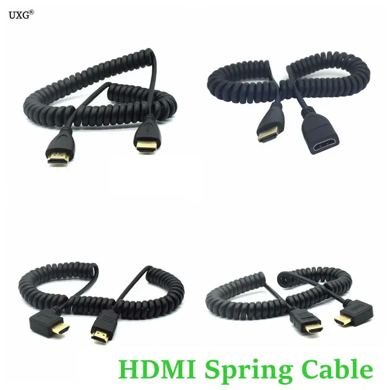 Эластичный спиральный пружинный кабель HDMI штекер V1.4 1080P 3D 4k Чистая медь левый и