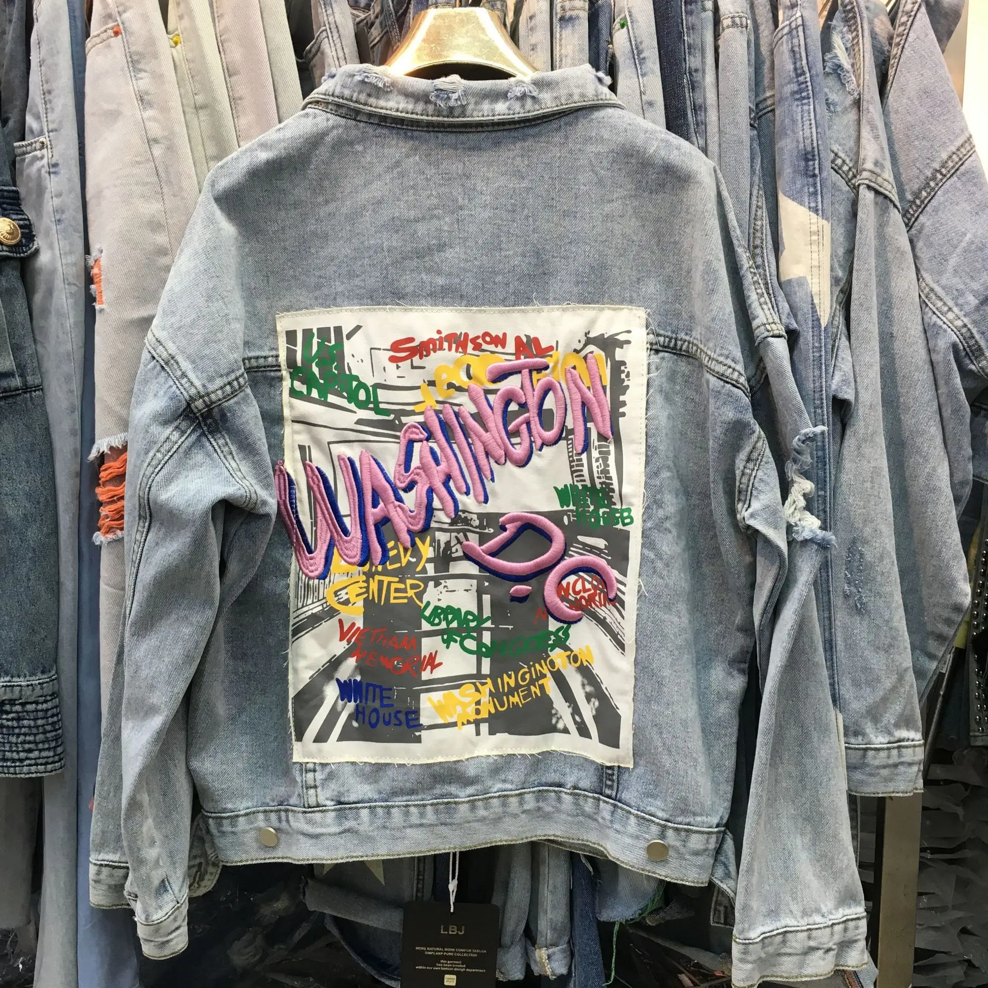 

2019 Autumn And Winter New Style Industrial Applique Embroidered Jeans Coat Women's Short Versatile Loose-Fit with Holes Jacket