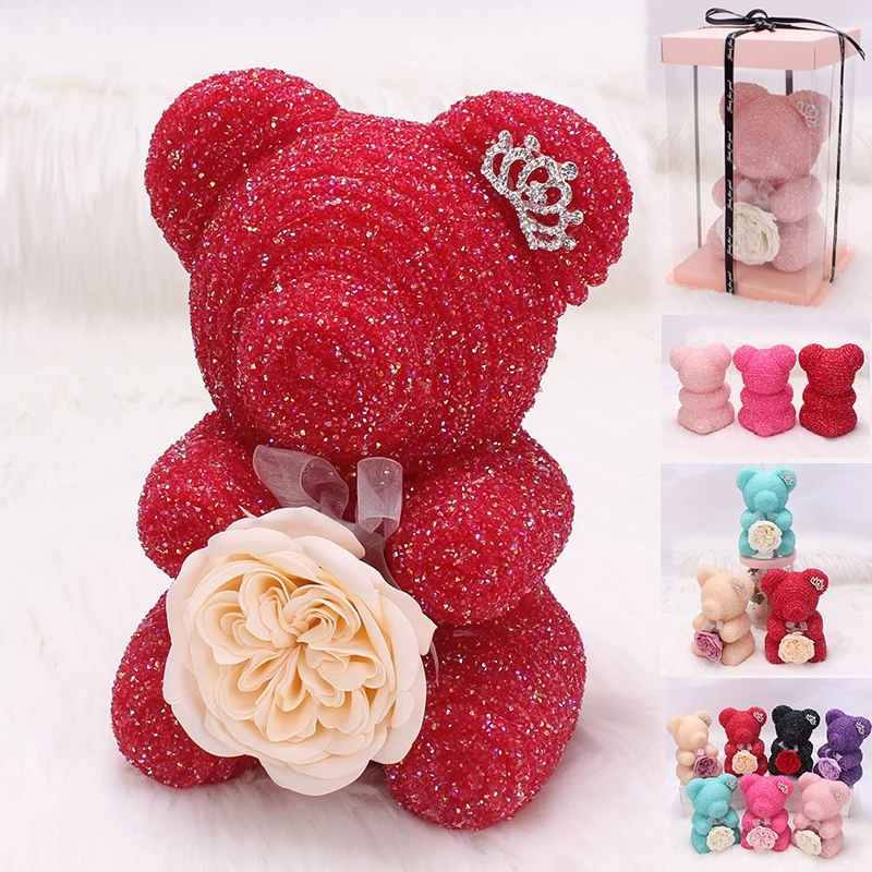 1 Crystal Diamond Rose Bear Birthday Wedding Party Gifts Crystal Diamond Rose Bear With Immortal Flower Romantic Valentine Gift
