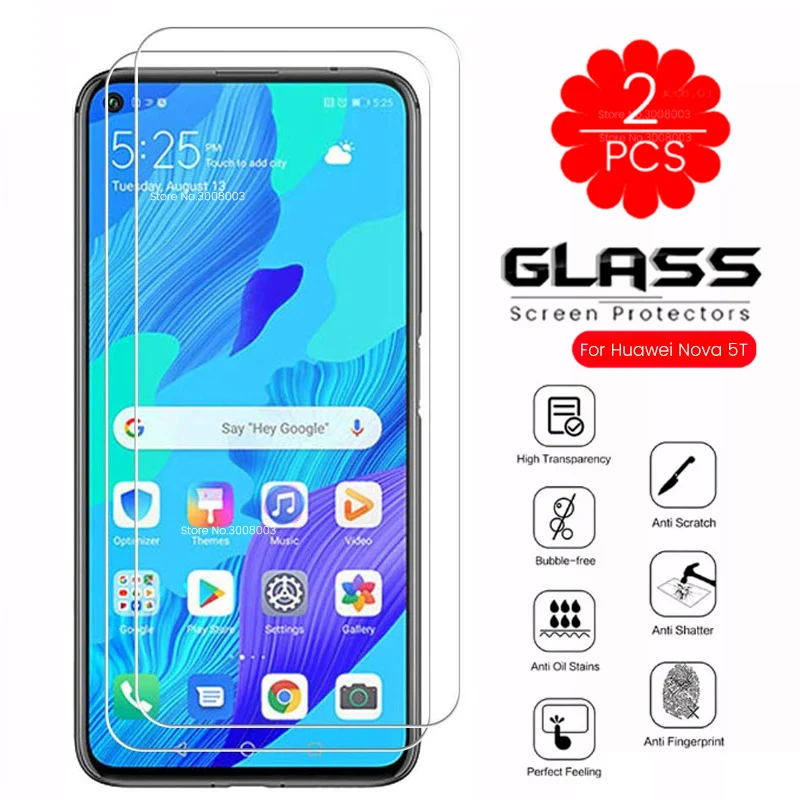 

2PCS display transparent tempered glass for huawei nova 5t yal-l21 6.26'' phone screen hauwei nova 5 t t5 nova5t protective film