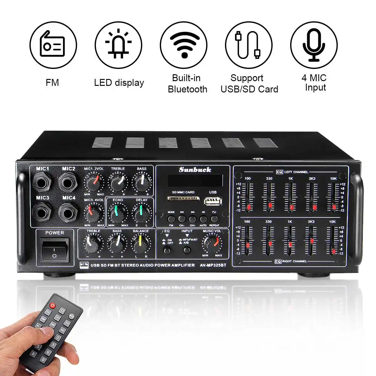 2000W Home Theater Amplifier AC 220V BlueTooth Home Power Amplifier Audio Stereo Support FM USB SD With Remote Control