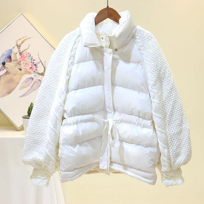 Зимнее модное трикотажное пальто с рукавами-фонариками, женское пуховое хлопковое пальто, Повседневная ветрозащитная теплая Женская свободная верхняя одежда