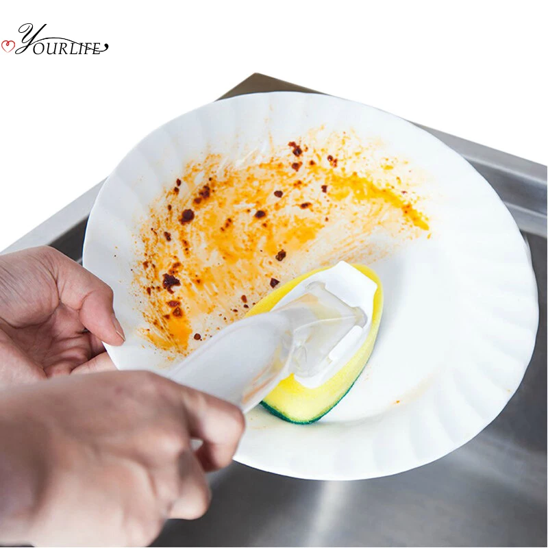 OYOURLIFE Multi-function Long Handle Kitchen Brush Pan Pot Dish Bowl Tableware Washing Brush Replaceable Soap Dispenser Brush