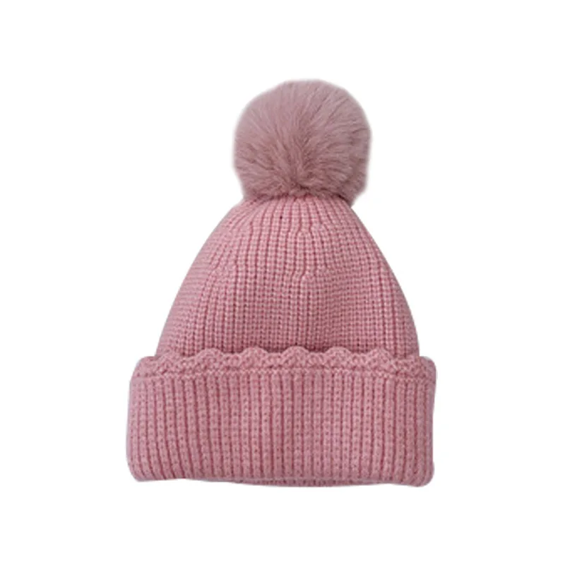 Pink 8 цветов, детская зимняя шапка, теплая детская шапка, детские шапки для девочек и мальчиков, со съемным помпоном, детская шапка, детская шапочка, шапка для мальчика - Цвет: Pink