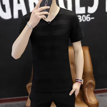 

6045-2018 new men's trend summer print half sleeve youth Korean short-sleeved T-shirt