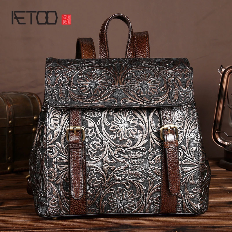 

BJYL Handmade wiping Korean version female bag shoulder bag 100% genuine leather casual backpack trend school wind backpack