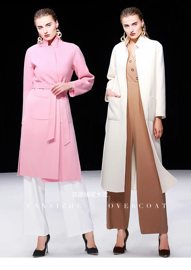 Женское зимнее пальто бежевое двухстороннее шерстяное кашемировое верхняя одежда осень размера плюс женские модные длинные пальто