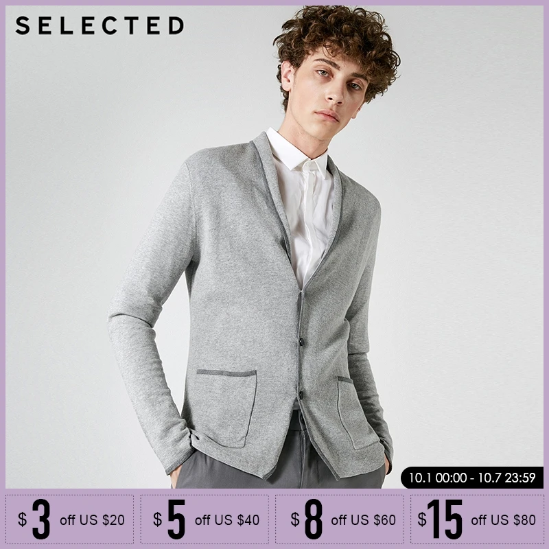 

SELECTED Brand NEW bussiness simple V-Neck patch straight long sleeve cardigan knitted blazer men| 417324513
