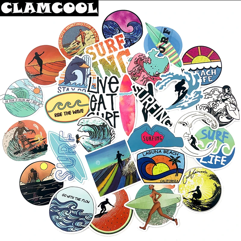 

50Pcs Outdoor Surfing Series Fashion Tip Sticker ForMotorcycle Skateboard Luggage Suitcase Guitar Surfing Board