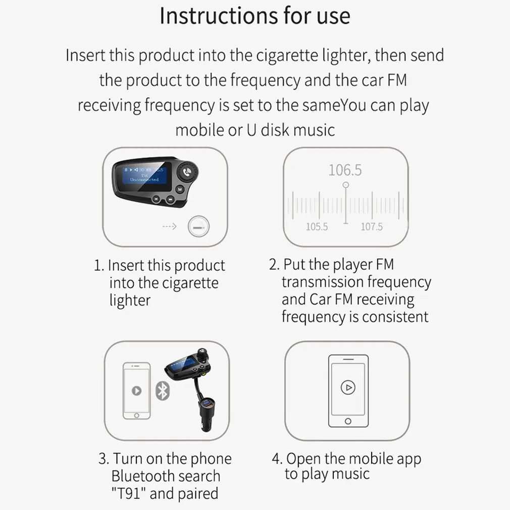 Bluetooth V5.0 беспроводной fm-модулятор подключение 2 телефонов автомобильный mp3-плеер 3,5 мм AUX play поддержка TF usb флешка музыка