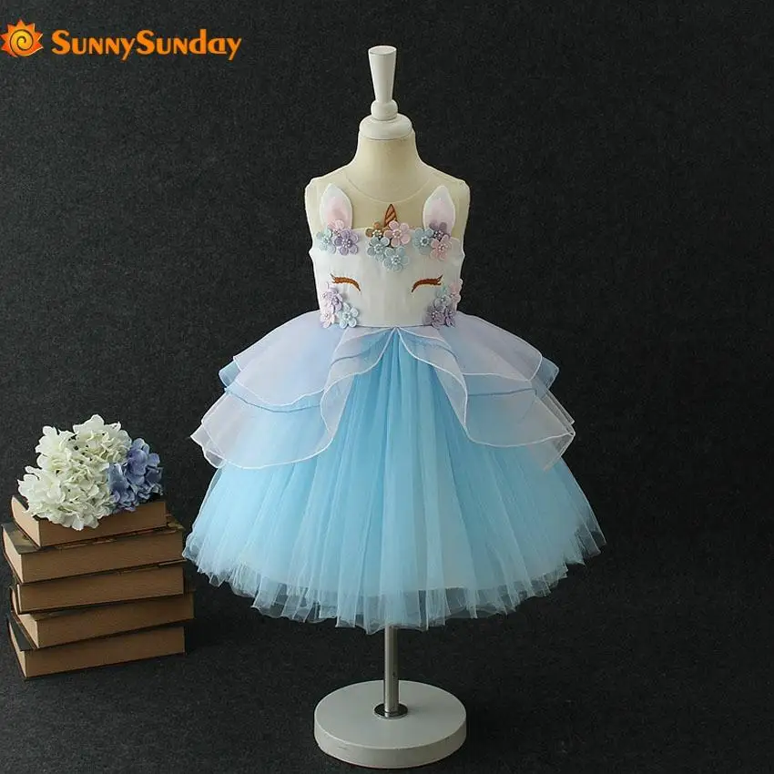Perfect Toddler Girl Tutu Embroidery Floral Unicorn Dress Princess Birthday Party Summer Vestido Mesh Dresses Cosplay Custumes | Детская