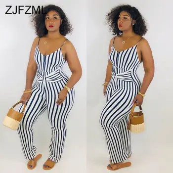 

Stripes Plus Size Party Club Jumpsuits for Women Spaghetti Strap Open Back Skinny Rompers Summer Scoop Neck One Piece Playsuit