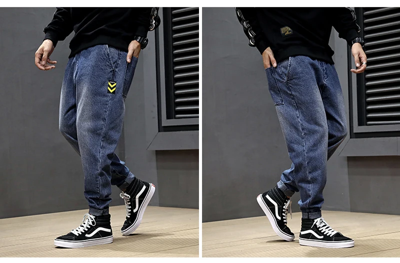 Fashion Streetwear Men Jeans Loose Fit Patch Designer Denim Cargo Pants Men Harem Jeans Vintage Retro Hip Hop Jogger Jeans Homme