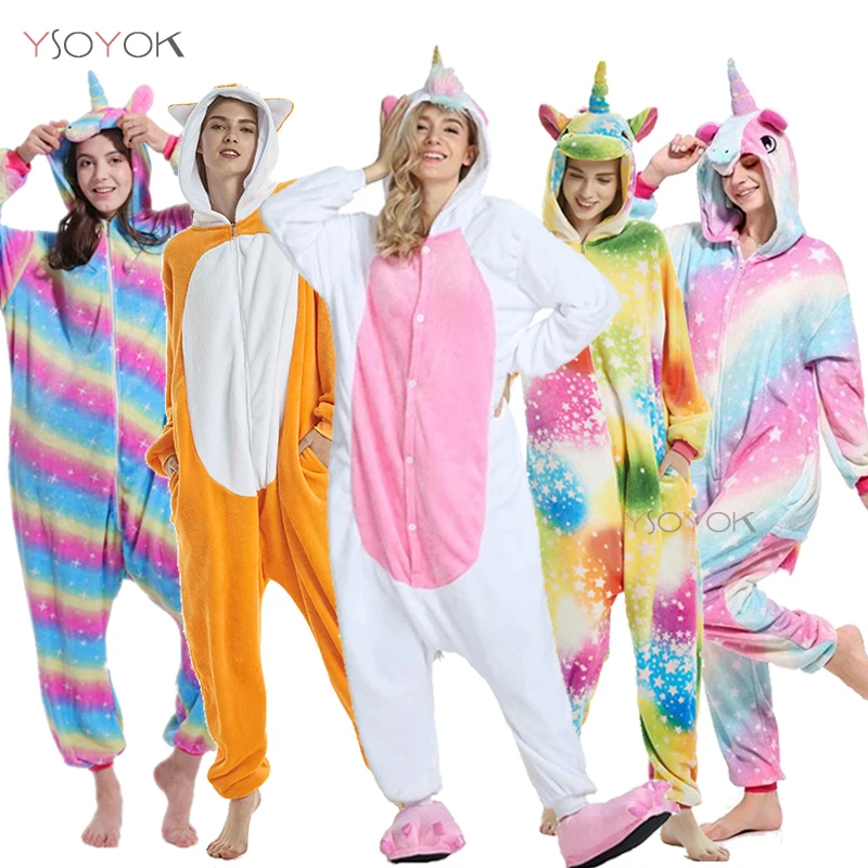 

Unicorn Kigurumi Pajamas Onesie Adult Women Animal Pajamas Set Flannel Sleepwear Winter Stitch Jumpsuit Pijama unicornio Cosplay