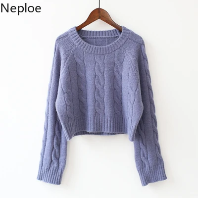 Neploe Twist свитера женские короткие Стильные с длинным рукавом и круглым вырезом тянущиеся пуловеры осень зима женские повседневные однотонные свободные топы 80270