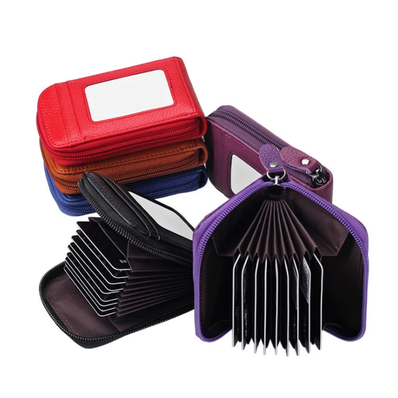 

business card holder RFID blocking coin wallet genuine leather bag multi-functional zipper purse credit s