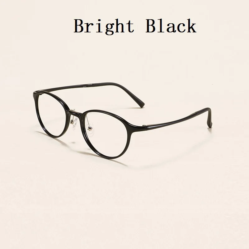 Bright black Ультра-светильник, вольфрамовые очки из углеродистой стали, женские очки, оправа для мужчин, маленькая круглая оправа, оптическая близорукость, очки по рецепту, новинка - Цвет оправы: Bright black