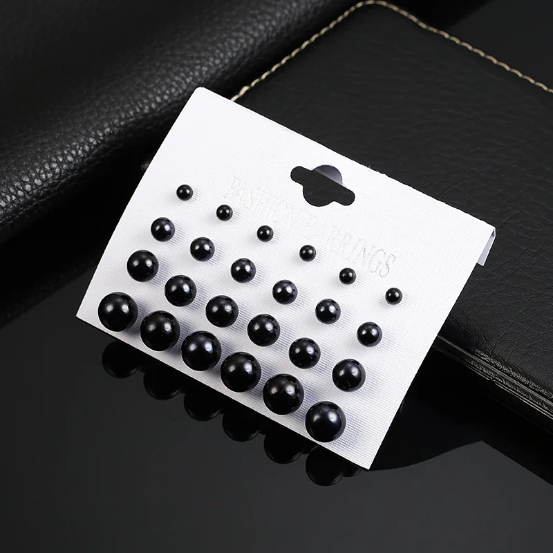 Новейший Классический ювелирный набор, черная белая серьга с искусственным жемчугом, Маленькие стразы, серьги-гвоздики для женщин - Окраска металла: ez131hei