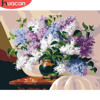 

HUACAN Painting By Number Lavender Flower DIY Drawing Canvas Handpainted Pictures By Number Flower Home Decoration