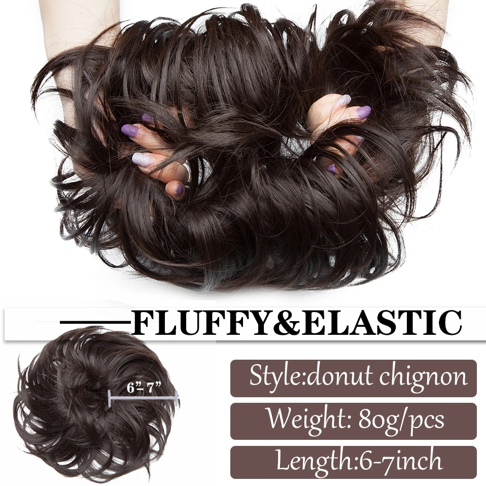 HAIRRO 80g Straight Donut Chignon Hairpieces Synthetic Ombre Elastic Updo Chignon Fluffy Messy Scrunchies Hair Bun For Women
