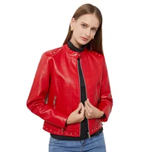 2021 New Rivet Fashion Stand Collar Leather Jacket Women's  Leisure Jackets Outwear Women's Spring And Autumn Jacket KZ280
