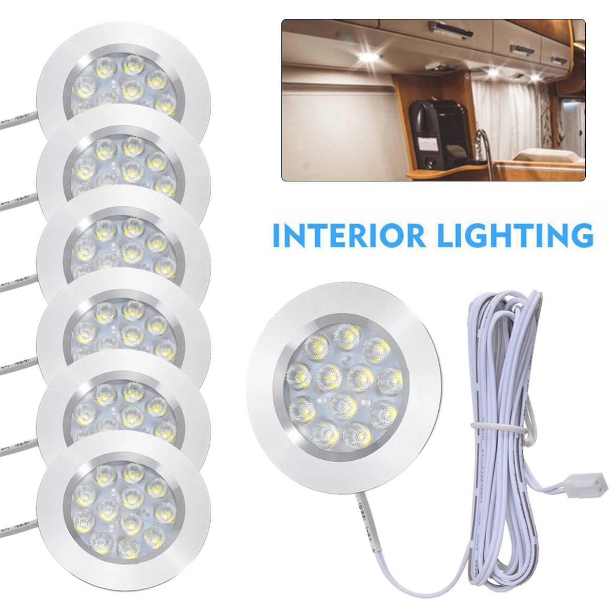 

6 шт Белый светодиодный интерьер Точечные светильники лампы с соединительной коробкой для детей возрастом от 12V 3W фары для автомобилей туристического автофургона лодка, дом на колесах аксессуары