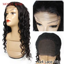 4x4 Lace Closure Wigs Quality Remy Human Hair Wig Loose Deep Wave Natural Black Color 150% Density 12-28 inch MogulHair