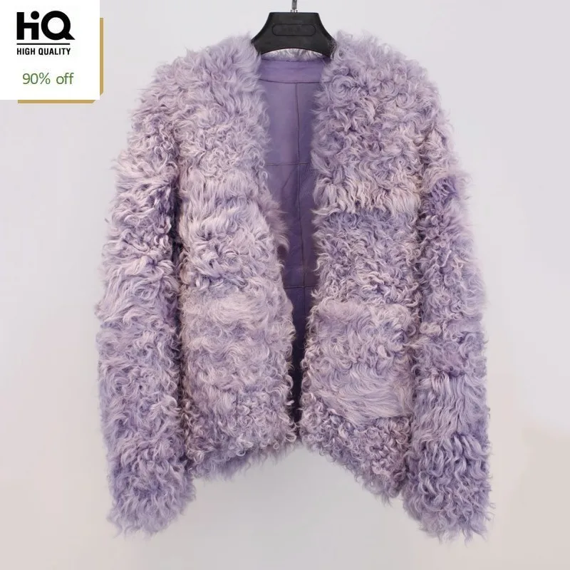 

2020 New Brand Luxury Women Real Lamb Fur Jacket Fashion Slim V-Neck Casual Double-faced Fur Coats Autumn Winter Warm Clothing