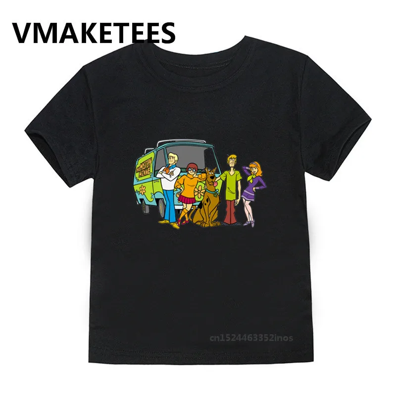 Детская модная футболка с героями мультфильмов Scooby Doo Mystery Machine детская повседневная одежда летние топы для мальчиков и девочек, футболка HKP5085D - Цвет: Modal Black