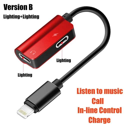 Dual Lighting Red ROCK для Lightning до 3,5 мм аудио адаптер, разъём для зарядки конвертер для iPhone 7 8 X Кабель разветвитель освещения для освещения OTG - Цвет: Dual Lighting Red