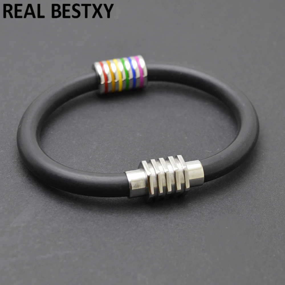 Lote de 5 unidades de pulseras LGBT de Orgullo Gay, Arco Iris, pulsera de silicona con imán acero inoxidable, Orgullo Gay, de mujeres, joyería de amistad para hombre|Pulseras de