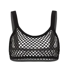  Women See Through Fishnet Sexy Crop Tops Spaghetti Shoulder Straps Solid Color Camisole Tops Adult Nightclub Party Rave Costume 