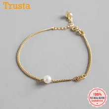 Trustdavis модный браслет из стерлингового серебра 925 пробы Сладкая золотая цепочка пресноводные жемчужные браслеты для женщин Свадебные украшения DS2280