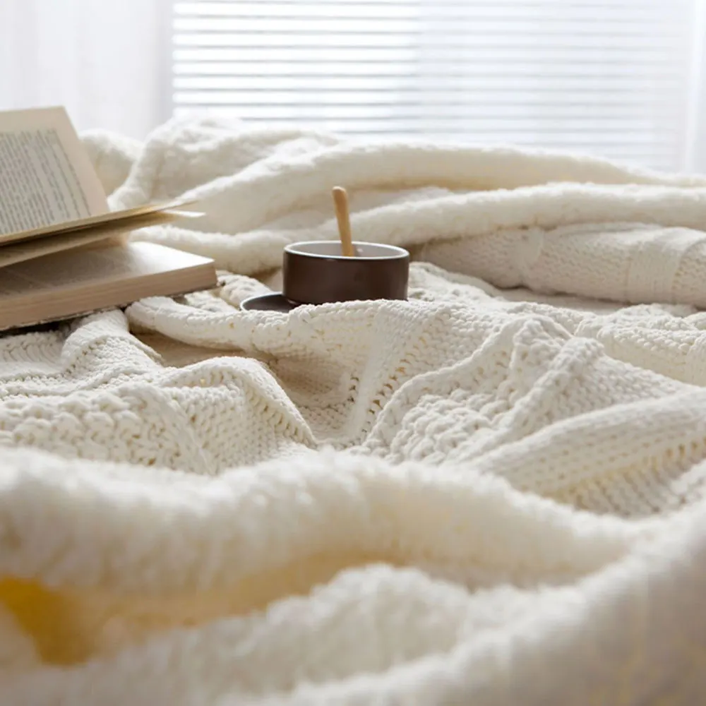 Зимнее толстое трикотажное одеяло из плюша и флиса для кровати, дивана, однотонное одеяло с нитью, теплое покрывало, украшения для дома
