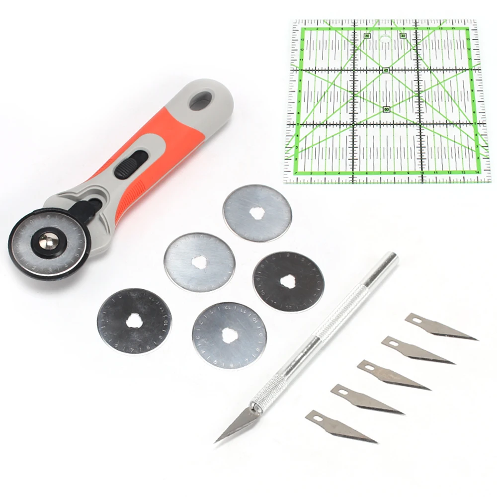 QJH 45mm Fabric Rotary Cutter Set,5 Replacement Rotary Blades,Quilting  Ruler,Craft Knife Set Ideal for Crafting,Sewing DIY