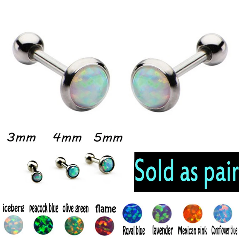 

1 Pair 3-5mm Opal Ear Cartilage Earrings Women Stainless Steel Helix Piercing Barbell Earrings Piercing Oreja Sexy Body Jewelry