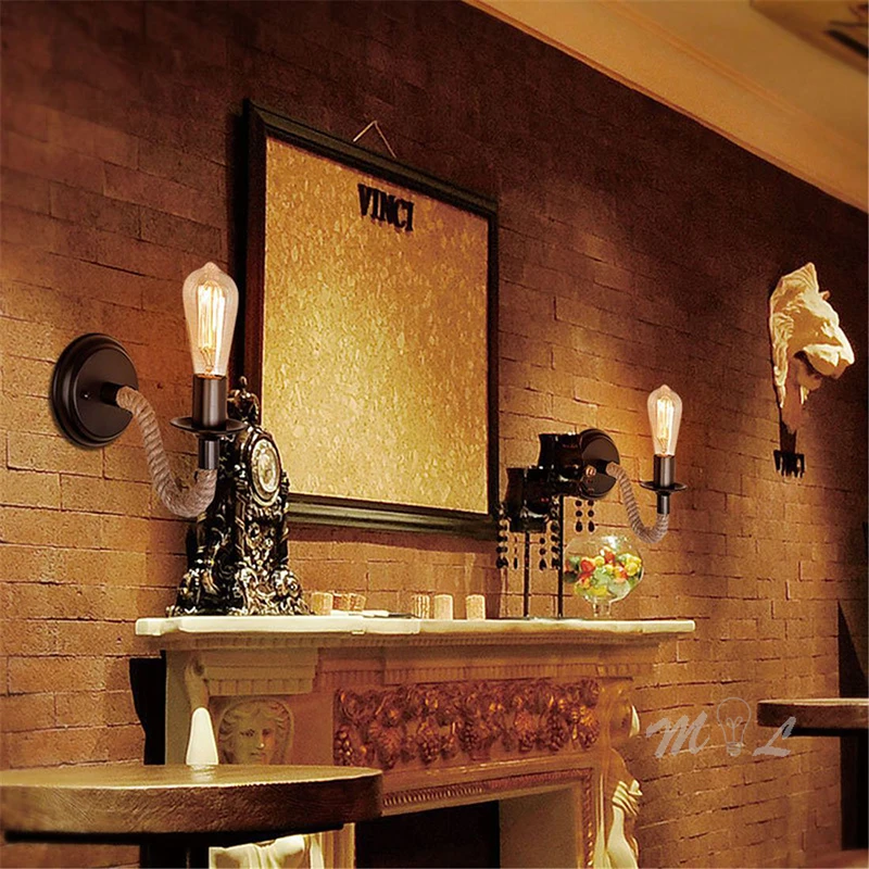 Wall Lamp American Country Hemp Rope Retro Wall Sconce Living Loft Lighting Stairs Vanity Indoor Lamp