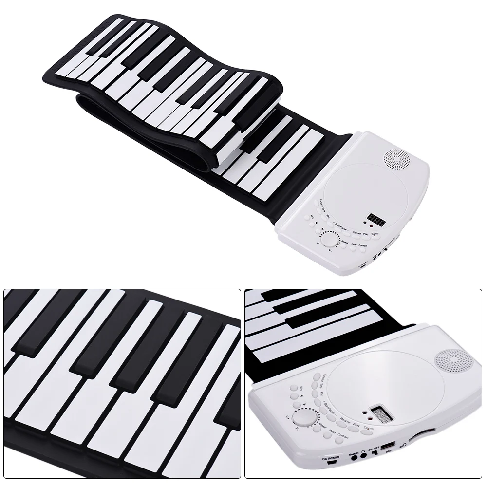 

Portable 88 Keys Roll Up Piano Flexible Soft Silicone Electronic Piano Keyboard Built-in Loud Speaker Recharge Battery