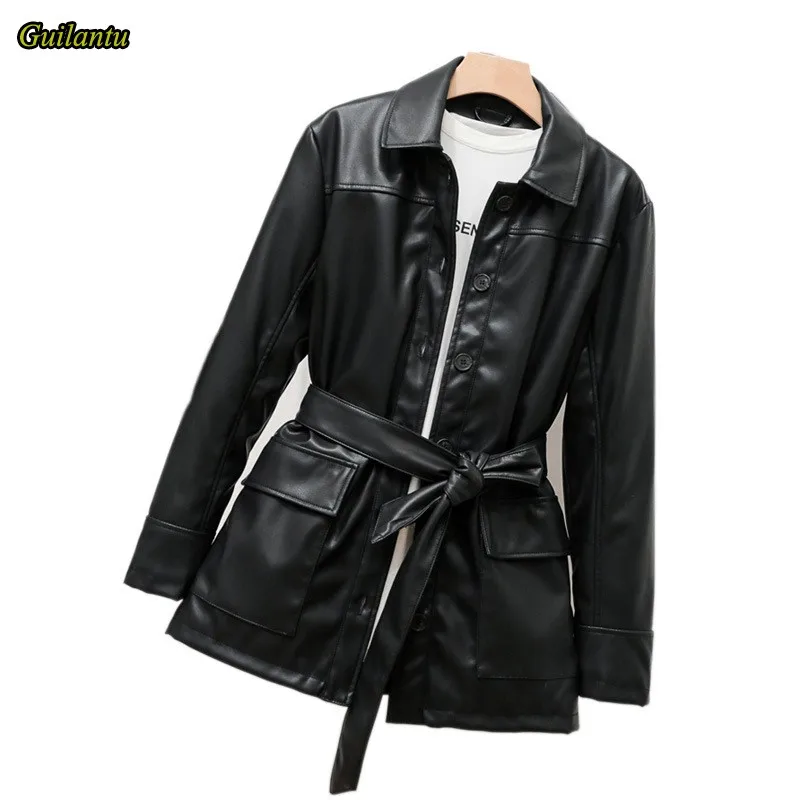 

Guilantu Black Motorcycle Biker Leather Jacket Women Faux Pu Ladies Leather Jackets Long Coat Autumn Streetwear Coats Female