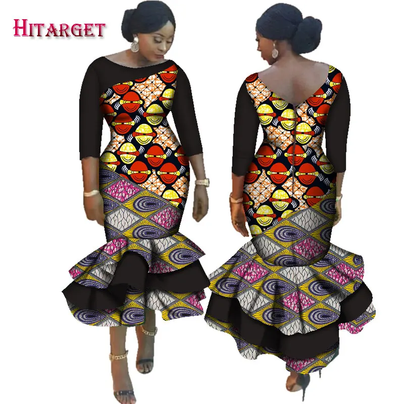 Новинка Дашики Африканский Базен Riche платья для женщин каскадные гофрированные платья Vestidos размера плюс африканская женская одежда WY2518