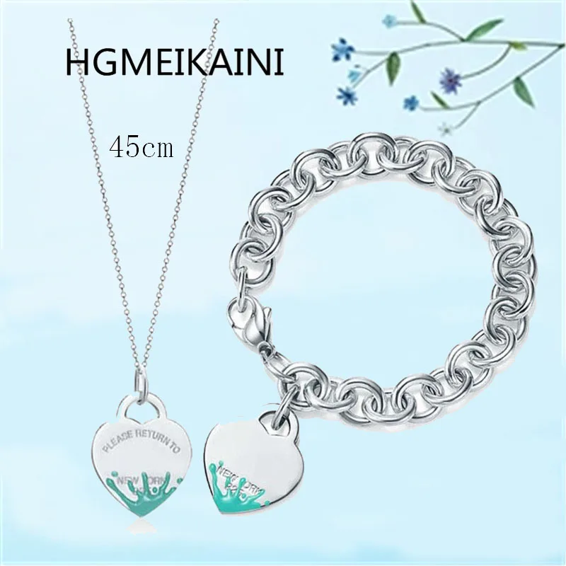 

Tiff HGMEIKAINI 925 sterling silver bracelet in Europe and the original 1:1 enamel ms green spray love jewelry gifts