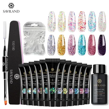 

SAVILAND Diamond Glitter Poly Nail Gel Kits Gel Polish Sequins Fast Building Extension Soak Off UV Gel Varnish Nail Art Tools
