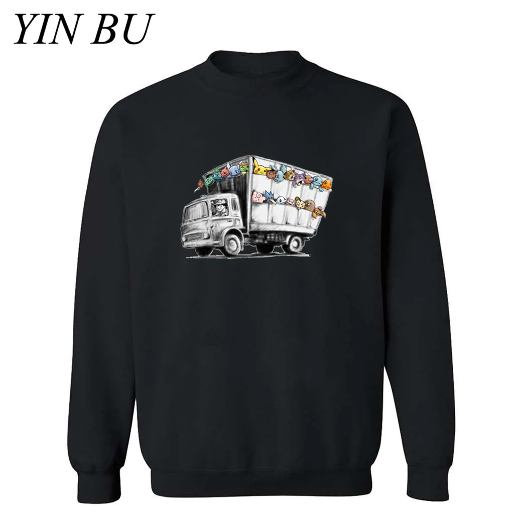 Banksy Truck Featuring Pokemon Pikachu Charzard Squirtle Eevee толстовки мужские толстовки Мужские Женские Camisetas Hombre Забавный Топ - Цвет: Черный