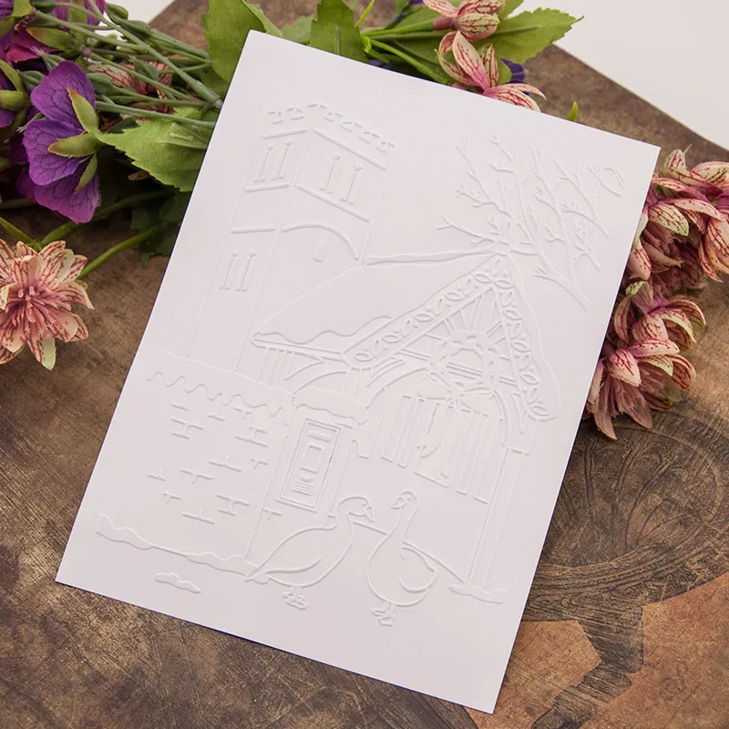 

House Casttle Tree EMBOSSING FOLDER for Card Making Supplies Scrapbooking Paper Crafting Stamps Dies Stencils Embosser Template